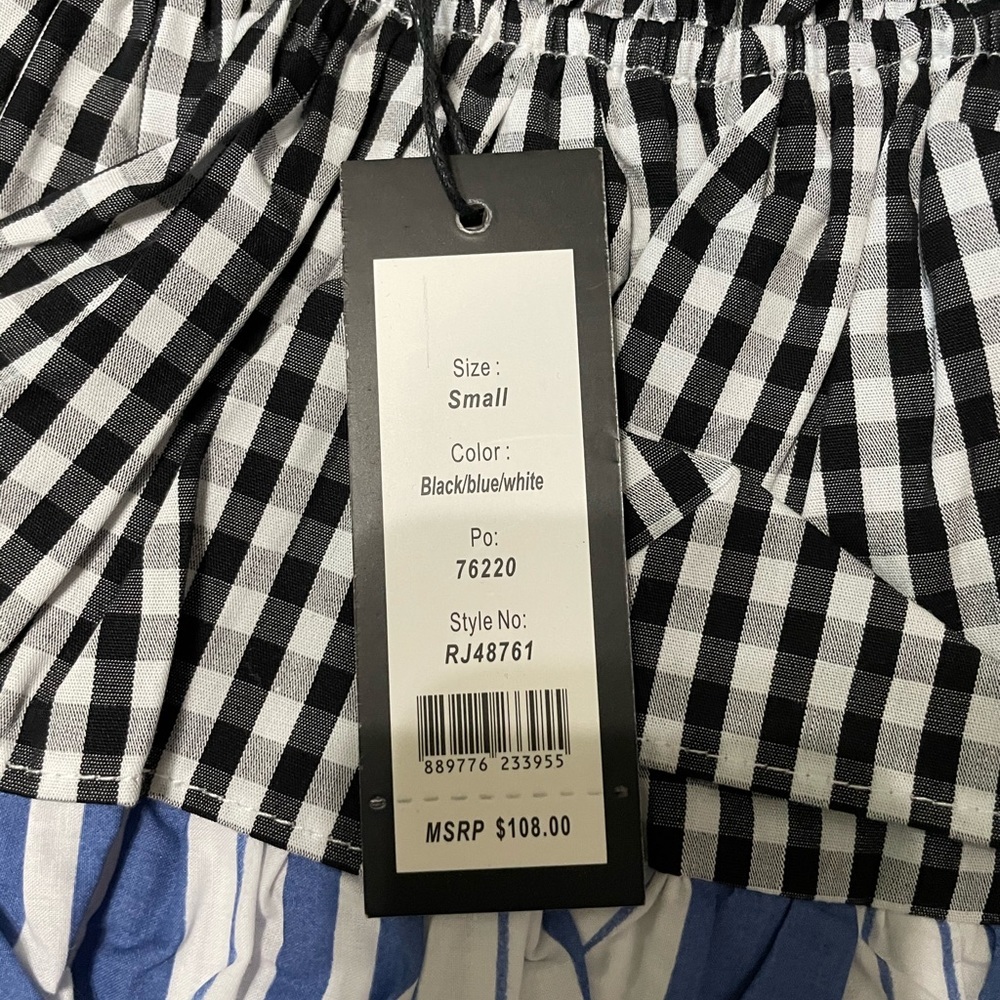 Layered Ruffle Off the Shoulder Gingham Mixed Pattern Top Size Small - Picture 4 of 4